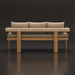 Surya Palma outdoor bench with beige Sunbrella cushions, teak wood base, and PE rope detail.