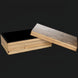 Surya Cane Garden decorative box, natural bamboo with dark brown hand-painted lid, geometric pattern.
