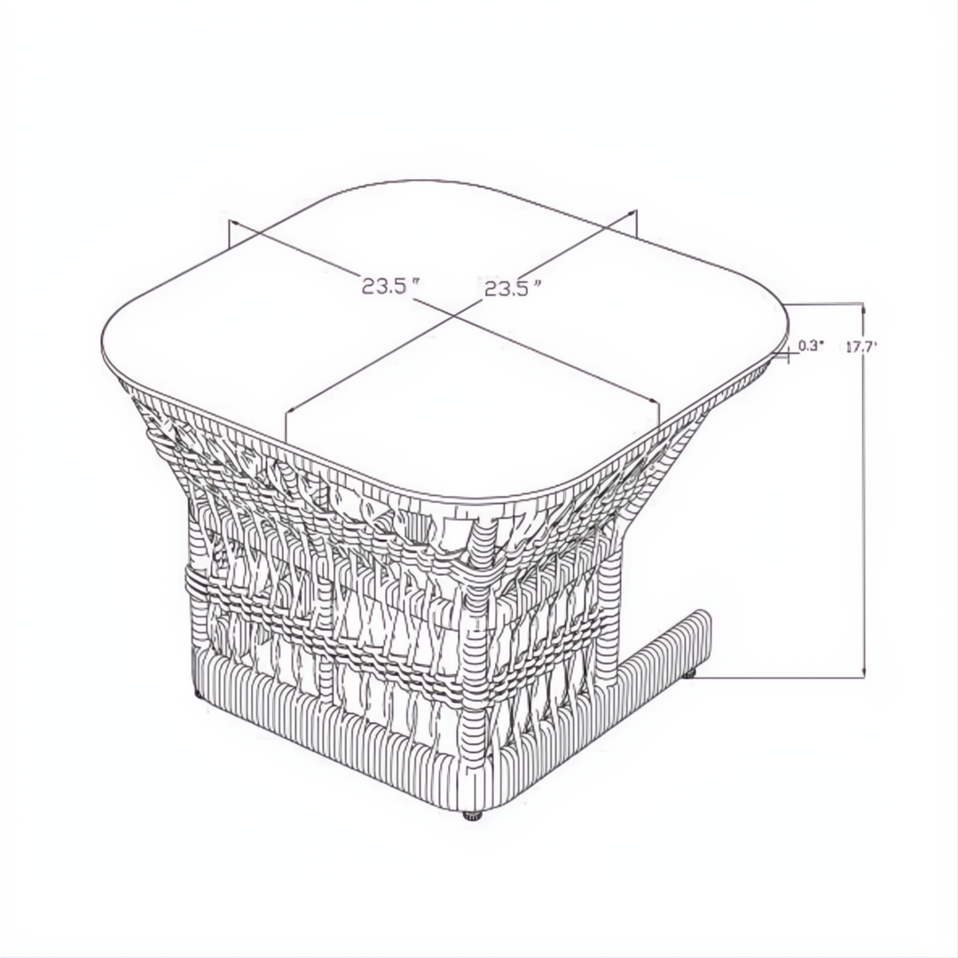Line drawing of a square Surya Winder End Table with a cream top and handwoven PE rope base.