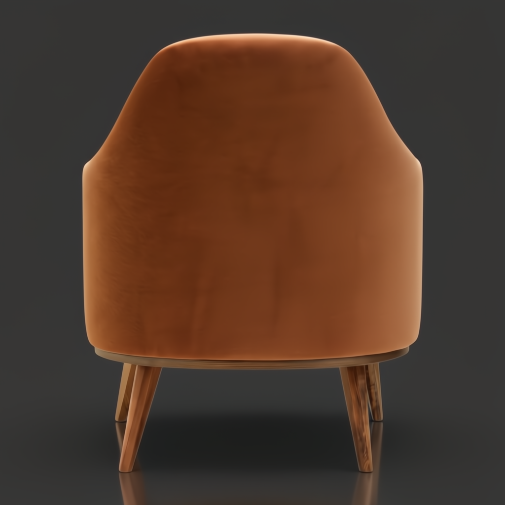 Surya Fantino accent chair with brown polyester upholstery and camel beechwood base, back view.