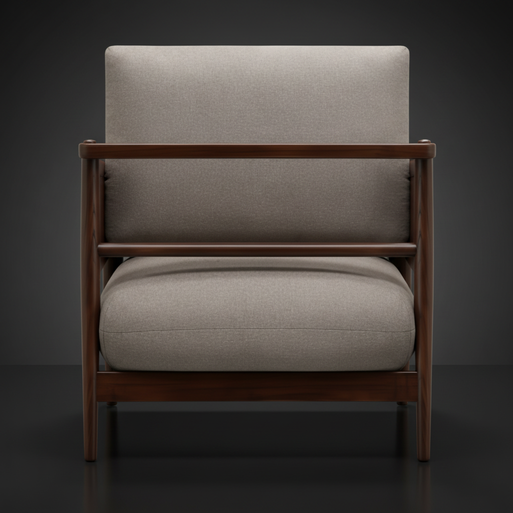 Surya Brielle accent chair with camel polyester upholstery and a stained ash wood frame.