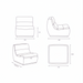 Line drawings of the Surya Barber Accent Chair, showing front, side, angled, and top views with dimensions.