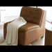 Brown leather Surya Oryan RYAN-001 modular sofa with a white throw blanket, black base, and knife-edge design.
