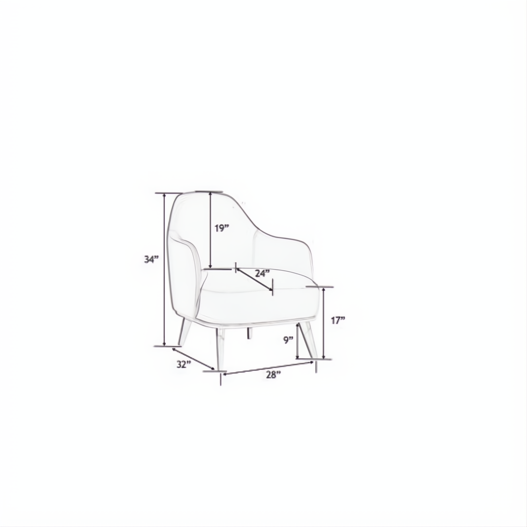 Sketch of the Surya Fantino Accent Chair with dimensions: 34"H x 32"W x 28"D.