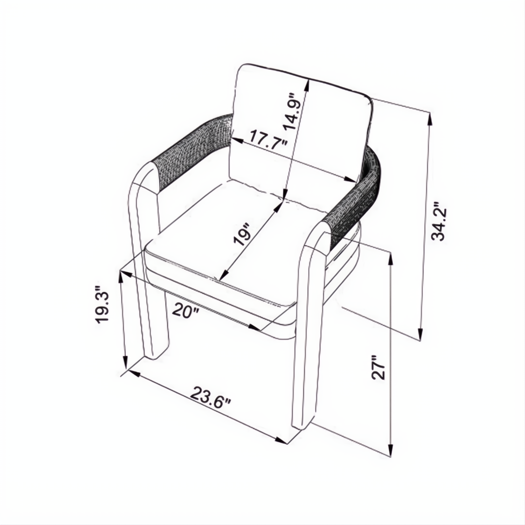 Line drawing of Surya Palma Dining Chair with dimensions: 27"H x 24"W x 23"D.