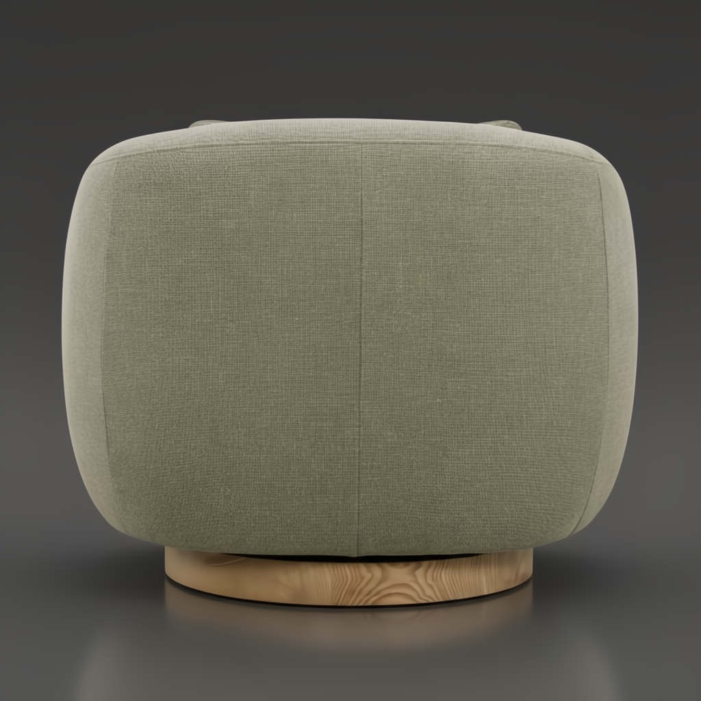 Surya Loma swivel chair, grass green upholstered with a brown stained ash wood base.