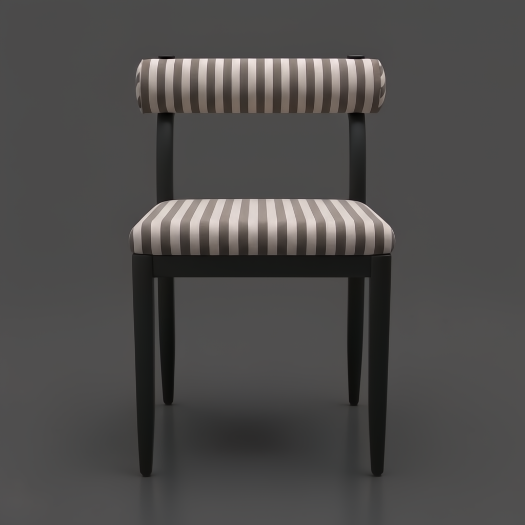 Surya Antibes outdoor dining chair with black powder-coated aluminum base and striped Sunbrella fabric.