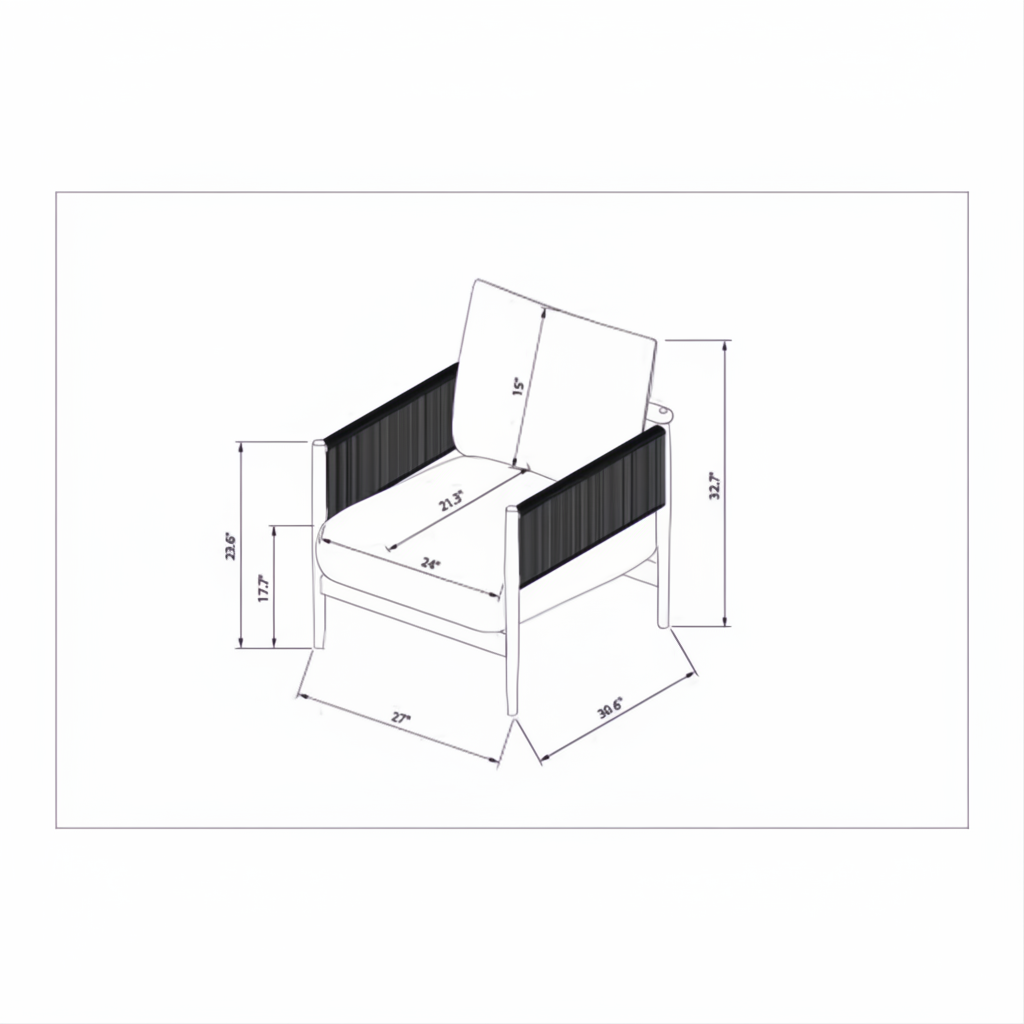 Line drawing of Surya Brielle Accent Chair with dimensions.