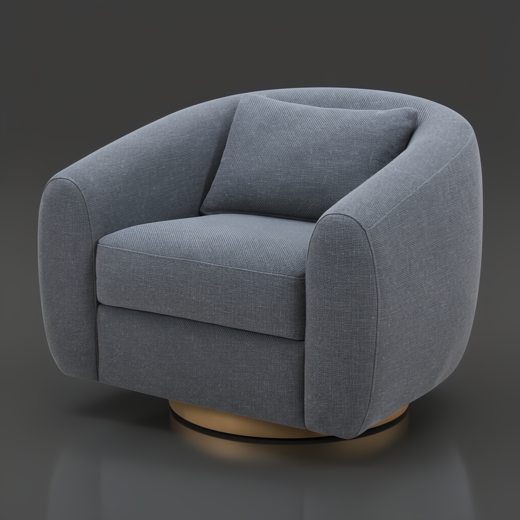 Blue Surya Loma swivel chair with a polyester/rayon cover, foam cushion, and ash wood base.
