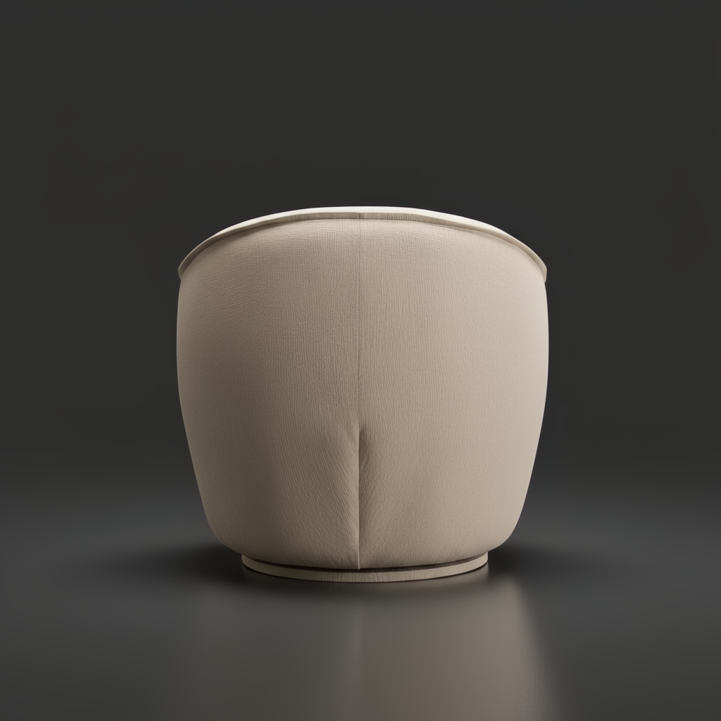 Surya Ariah beige polyester swivel chair with a modern, rounded design and black iron base.