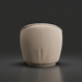 Surya Ariah beige polyester swivel chair with a modern, rounded design and black iron base.