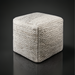 Modern woven cube pouf in light beige recycled PET yarn with a knife-edge finish.