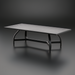Black powder-coated aluminum outdoor coffee table with a slatted top and curved legs.