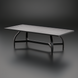 Black powder-coated aluminum outdoor coffee table with a slatted top and curved legs.