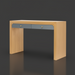 Surya Helene Console Table, brown lacquered oak veneer with blue resin grasscloth drawers and brass knobs.