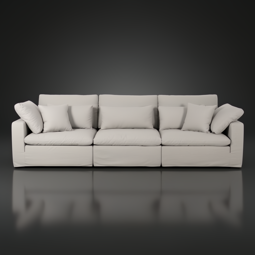 Surya Avington 130" wide slipcover sofa in light linen-polyester, featuring a relaxed, modern design.