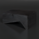 Black brushed acacia wood coffee table with exposed grain and unique angled legs.