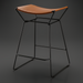 Modern Surya Celerio counter stool with brown lacquered leather seat and gray powder-coated iron base.