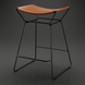 Modern Surya Celerio counter stool with brown lacquered leather seat and gray powder-coated iron base.