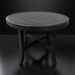 Surya Fairborn round black hand-painted aluminum outdoor end table with slatted top and X-base.