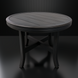 Surya Fairborn round black hand-painted aluminum outdoor end table with slatted top and X-base.
