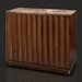 Brown Surya Skopa mid-century modern cabinet with a marble top and fluted white oak doors.