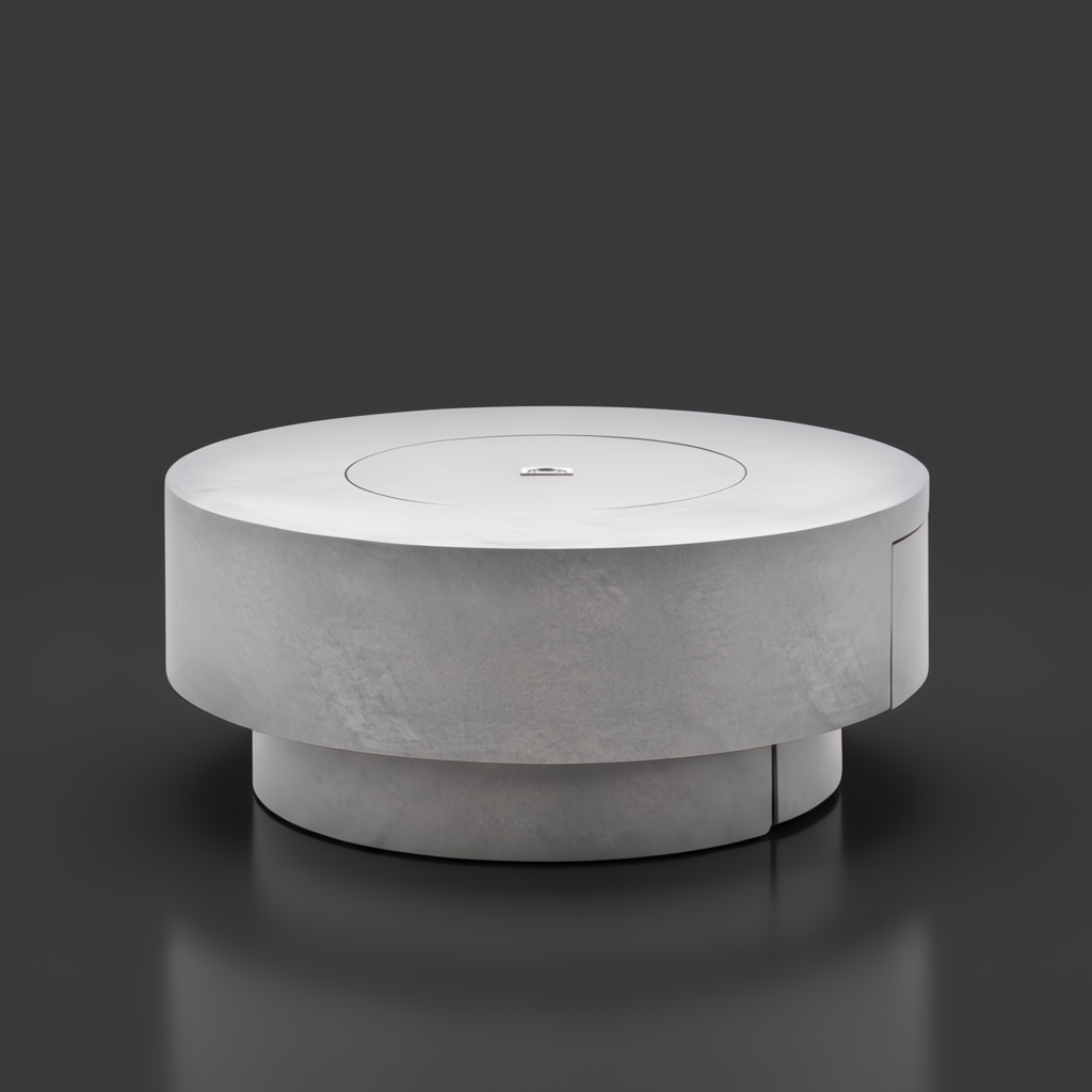Gray hand-painted aluminum Surya Daniella Fire Table, a round outdoor fire pit with a modern design.