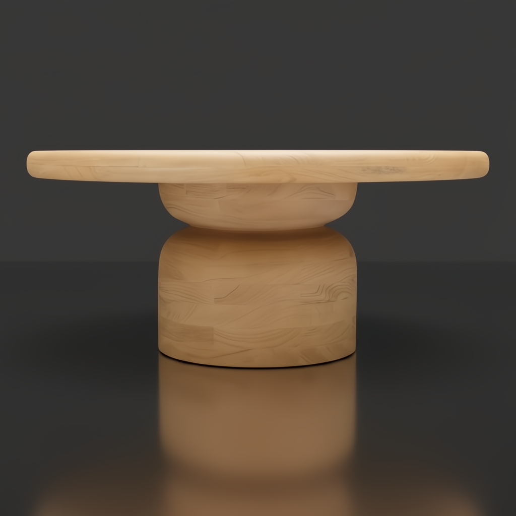 Surya Koben beige mango wood round coffee table with a brushed finish and minimalist design.