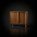Surya Ronan RNO-001 brown lacquered mango wood cabinet with slatted soft-close doors.