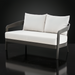 Surya Daniella outdoor loveseat with gray aluminum frame and white Sunbrella cushions.