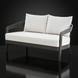 Surya Daniella outdoor loveseat with gray aluminum frame and white Sunbrella cushions.