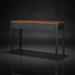 Surya Anello 48"W console table with brown oak veneer top, black wood base, and brass accents.