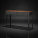 Surya Anello 48"W console table with brown oak veneer top, black wood base, and brass accents.