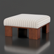 Surya Lunara Ottoman with a cream striped polyester cover and brown stained rubber wood base.