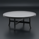 Surya Fairborn 42" round black hand-painted aluminum outdoor coffee table with slatted top.