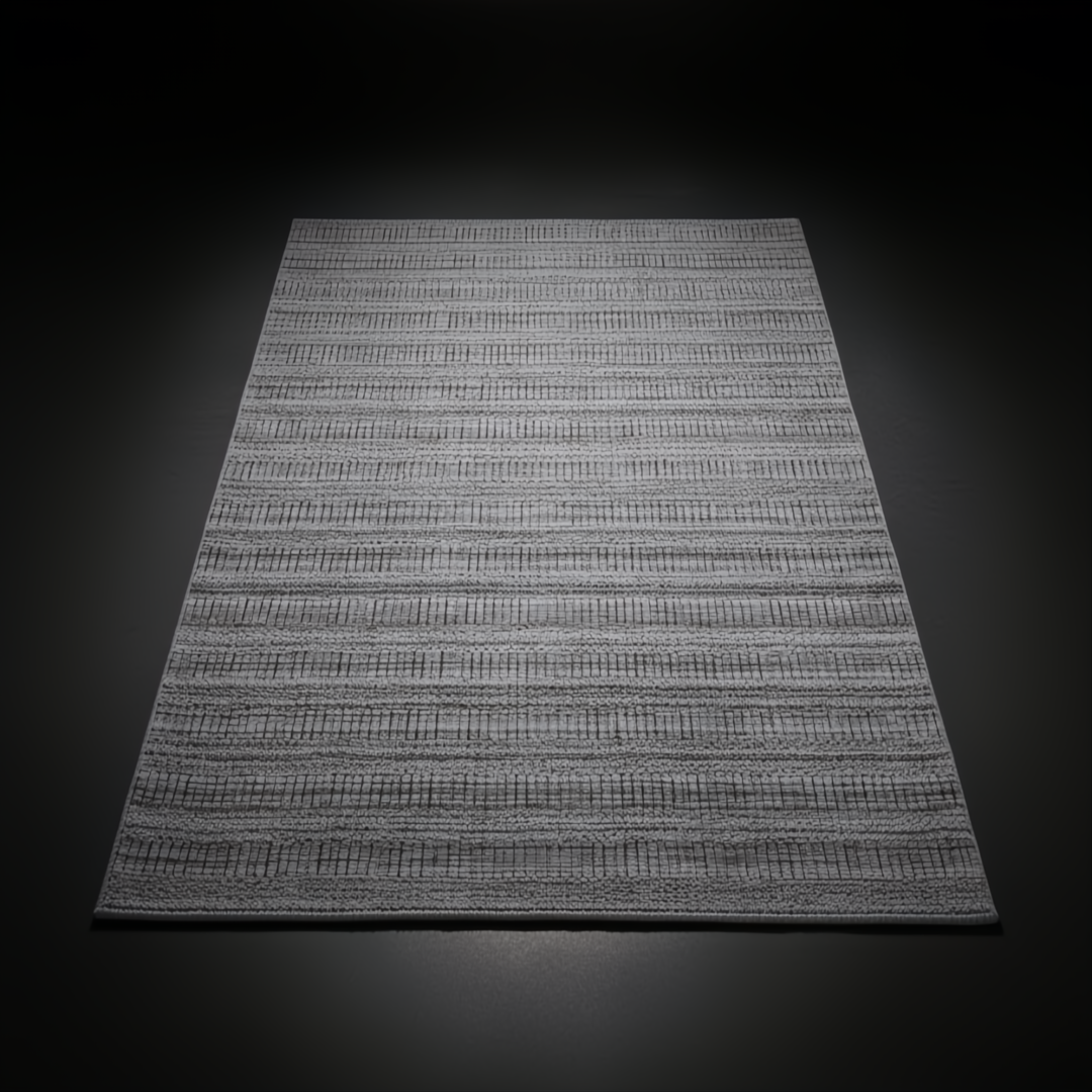 Surya Hickory HCK2303 area rug, hand-loomed with recycled PET yarn, featuring subtle gray, charcoal, and cream stripes.