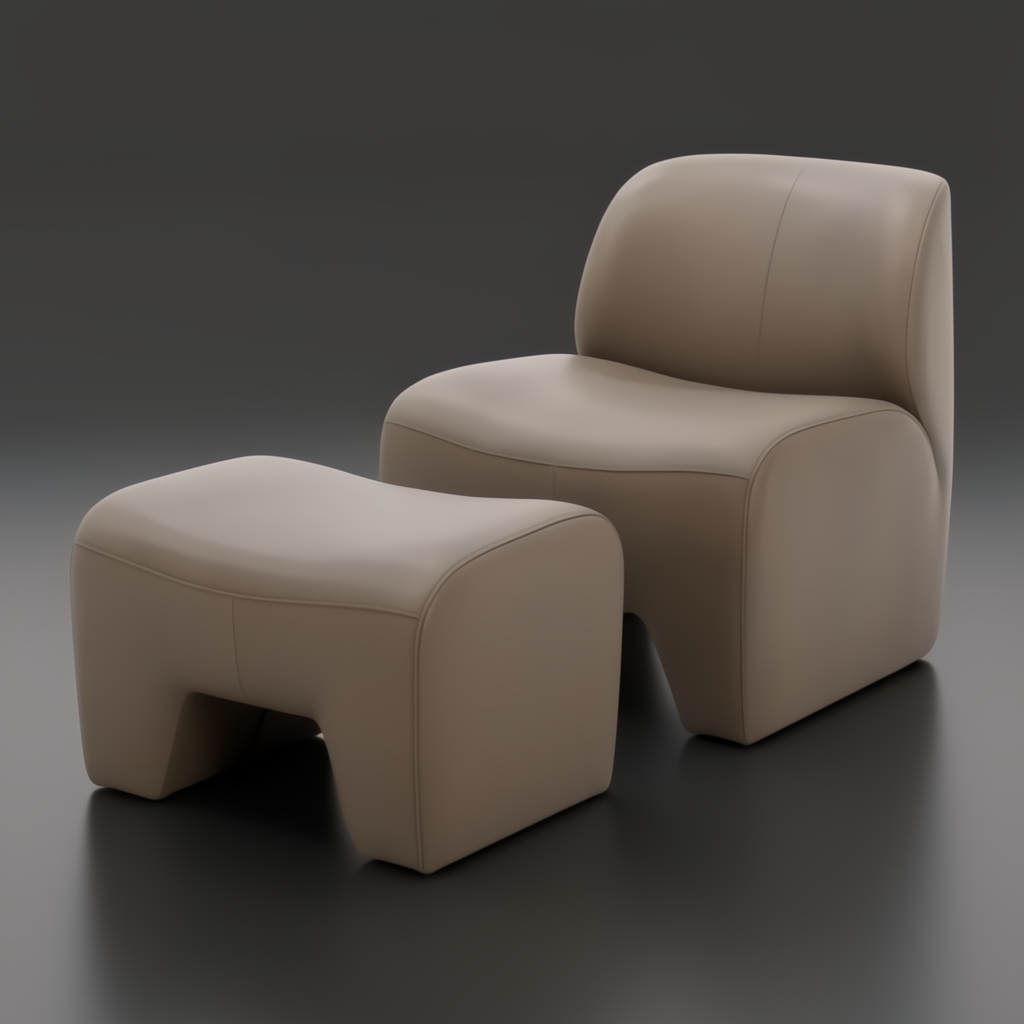 Surya Sable Accent Chair and ottoman in taupe, mocha, and sandstone tones with cushioned, contemporary design.