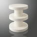 Cream iron Surya Roth End Table with a minimalist modern design, tiered shelves, and high gloss finish.