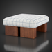 Mirava Ottoman with a checkered polyester top and brown stained rubber wood base.