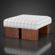 Mirava Ottoman with a checkered polyester top and brown stained rubber wood base.