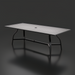 Black aluminum outdoor dining table with slatted top and umbrella hole.