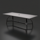 Black aluminum outdoor dining table with slatted top and umbrella hole.