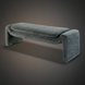 Teal upholstered Surya Cascadia bench with a long, low profile and curved ends.