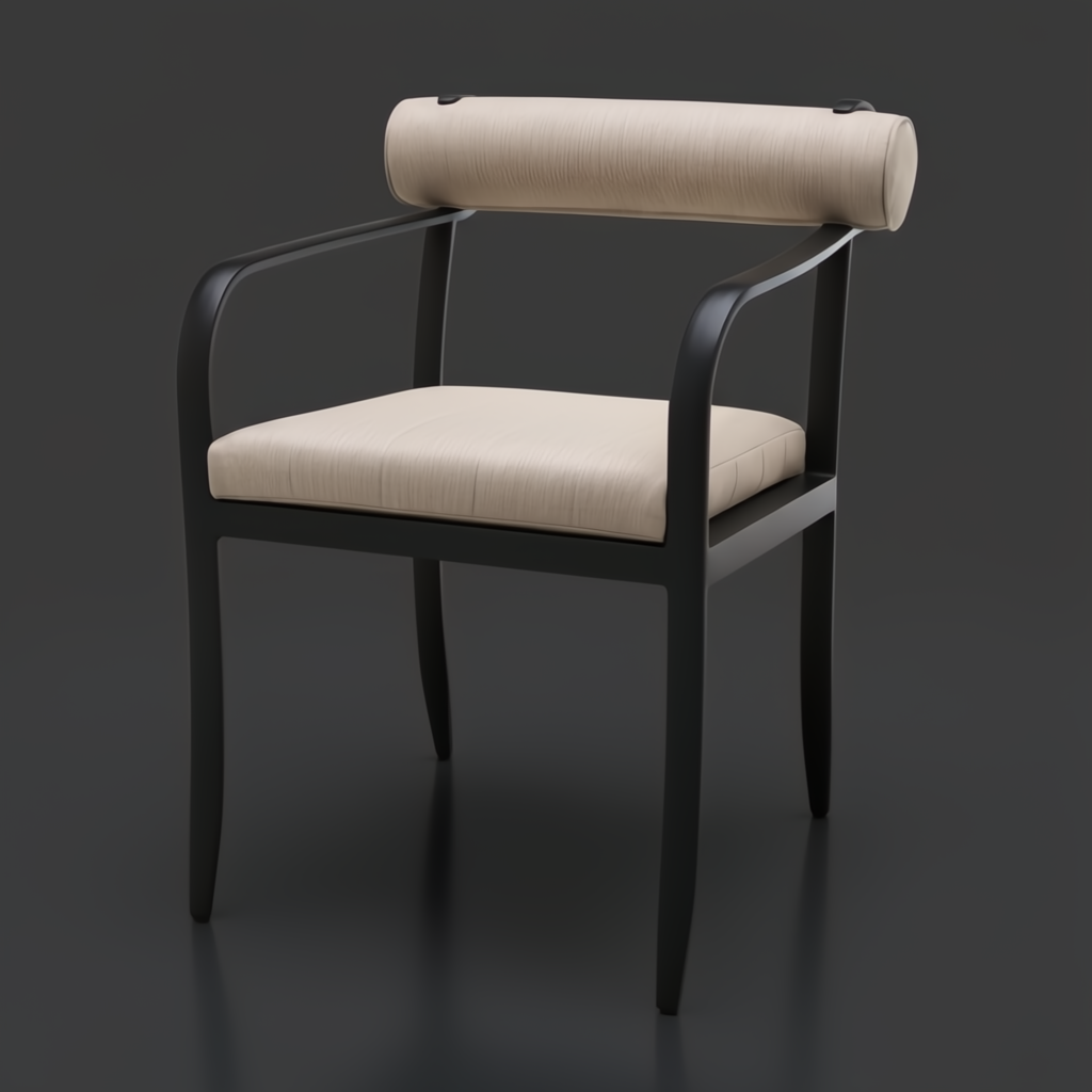 Surya Antibes Dining Chair with black aluminum frame, beige Sunbrella upholstery, and quick-dry foam.