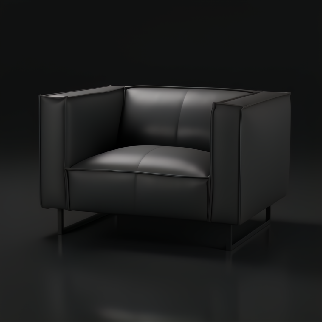 Surya Dylan Accent Chair: minimalist charcoal leather with black iron base.