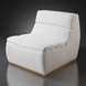 Modern white polyester lounger with a gray rubber wood base, 32"H x 32"W x 40"D.