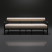 Surya Antibes outdoor sofa with light beige Sunbrella upholstery and a sleek black aluminum frame.