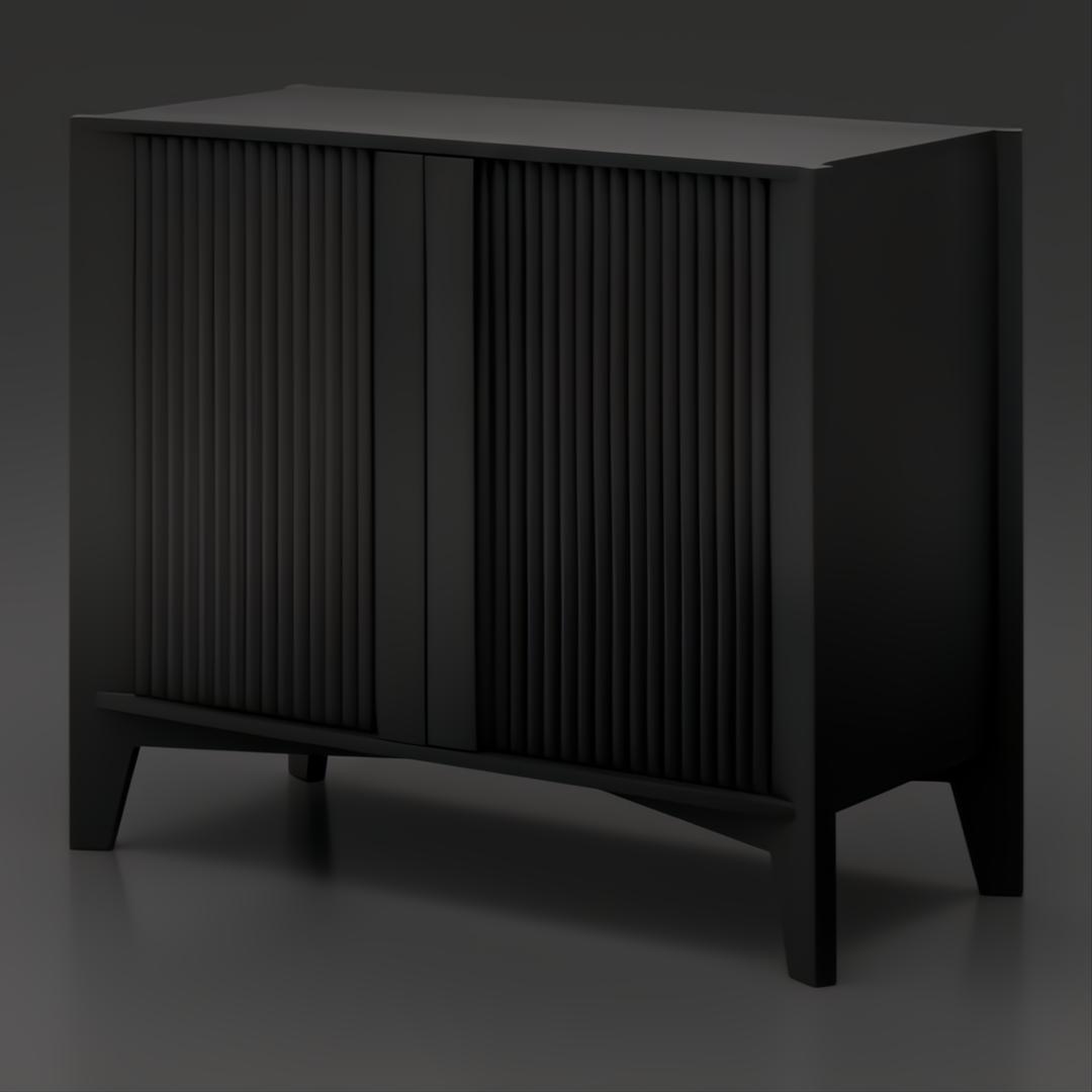 Surya Ronan black mango wood cabinet with fluted soft-close doors and modern design.