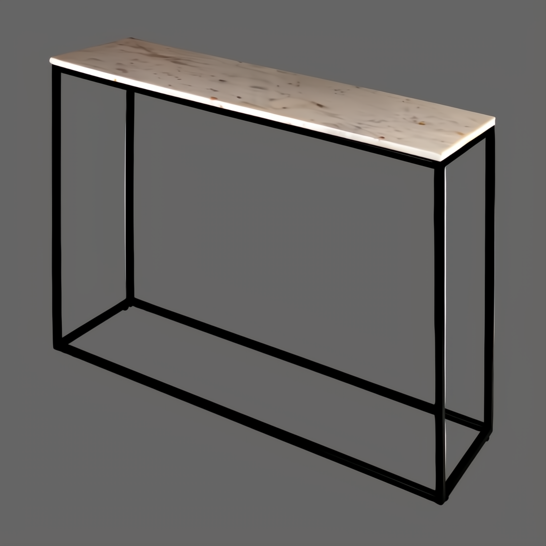Surya Aryaa Console Table with white natural marble top and black powder-coated iron base.