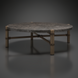 Round Surya Porta outdoor coffee table with charcoal matte stone top, brown aluminum base, and PE rope detail.